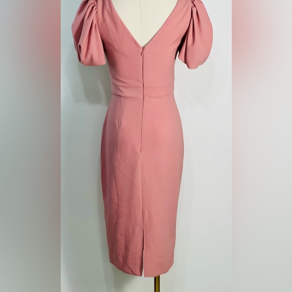 ASOS NWT Pink Puff Sleeve Fitted Midi Dress Size 2 - Picture 4 of 11